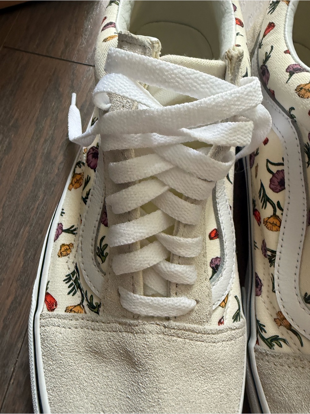 Vans Old Skool Floral Shoes sneakers woman’s size 10.5 cream suede - Picture 12 of 14